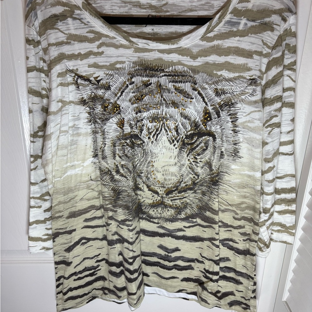 Style & Co. Gray and White Graphic 3/4 Sleeve Tee